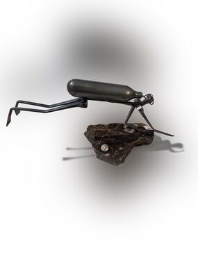 Handmade Recycled Metal Scuba Diver Art Sculpture on Jagged Marble Base Scrap